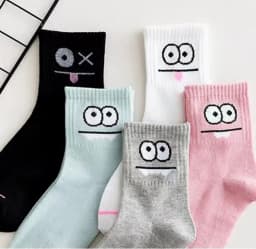 5 Pairs Cute Expression Print Socks – Comfy Funny Mid-Calf Crew Socks, All-Match Women’s Cotton Rich Casual Socks