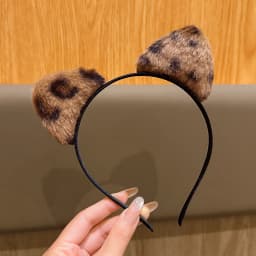 1 Cat's ears (Steamed cat-ear shaped bread) leopard print cute versatile plush hair band suitable for daily hair accessories