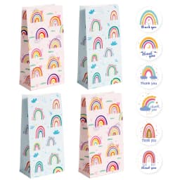 24Set Rainbow Paper Gift Bags Pink Blue Party Favor Bags with Thank You Stickers Candy Treat Bag for Birthday Wedding Decoration