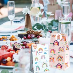 24Set Rainbow Paper Gift Bags Pink Blue Party Favor Bags with Thank You Stickers Candy Treat Bag for Birthday Wedding Decoration