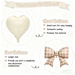 10Pcs 18" Sand White Apricot Heart Balloons 38" Cream Bow Foil Balloon Set - Birthday Baby Shower Valentine Wedding Party Decora
