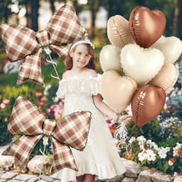 10Pcs 18" Sand White Apricot Heart Balloons 38" Cream Bow Foil Balloon Set - Birthday Baby Shower Valentine Wedding Party Decora