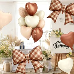 10Pcs 18" Sand White Apricot Heart Balloons 38" Cream Bow Foil Balloon Set - Birthday Baby Shower Valentine Wedding Party Decora