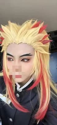 Rengoku Kyoujurou Wig Kimetsu No Yaiba Cosplay Red Yellow Mixed Heat Resistant Synthetic Hair Role Play Halloween Costume Wigs
