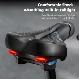 Bike Saddle with LED Taillight 6 Lighting Modes Memory Foam Padding TYPE-C Charging Weatherproof for Night Cycling Safety