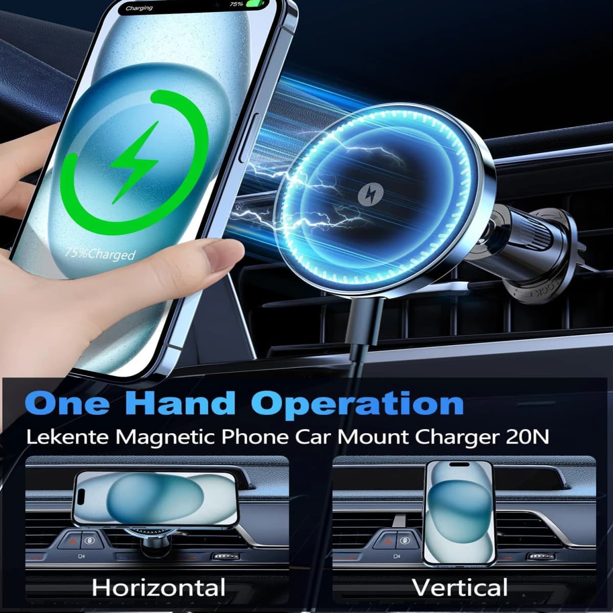 UYUXIO 15W Fast Charging Magnetic Wireless Car Charger Air Vent Car Mount Phone Holder for iPhone 17 16 15 14 13 Pro Max 12