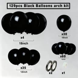 132pcs Black Balloons - 18/12/10/5 Inch - for Black Theme Birthday Wedding Baby Shower Halloween Grad Anniversary Party Arch Kit