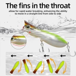 LETOYO 69F 76F Floating Popper Lure With Fins Steel Balls Hard Baits Artificial Baits Bass Lure Perch Bait Pike Fishing Lure