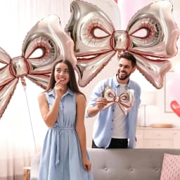 50inch Rose Gold Bow Balloons Bow Party Decor Giant Foil Balloon for Girl Coquette Birthday Baby Shower Bridal Wedding Decors