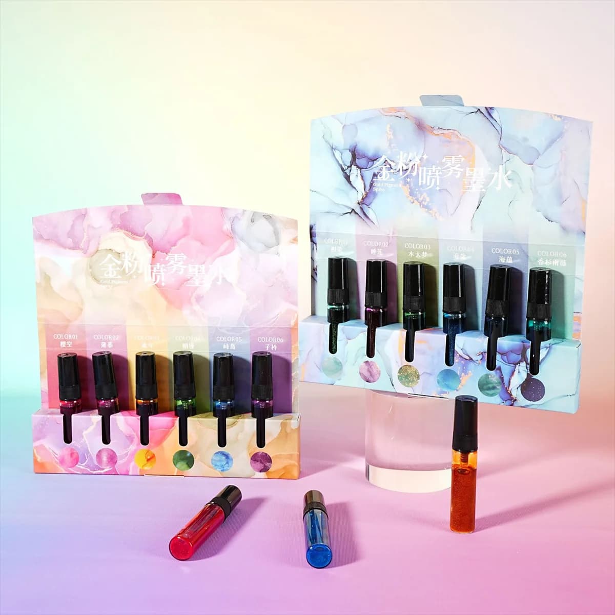 6pcs Gold Powder Spray Ink Set Brightly Colored Stackable Colors for Painted Graffiti Handbook Decoration DIY Invitation