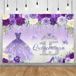 Sweet 15th Princess Birthday Party Decoration Girl Dress Backdrop Supplies Glitter Crown Floral Background Photography Props