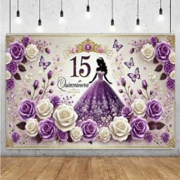 Sweet 15th Princess Birthday Party Decoration Girl Dress Backdrop Supplies Glitter Crown Floral Background Photography Props