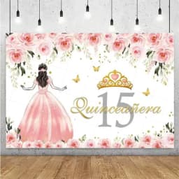 Sweet 15th Princess Birthday Party Decoration Girl Dress Backdrop Supplies Glitter Crown Floral Background Photography Props