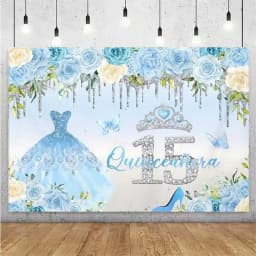 Sweet 15th Princess Birthday Party Decoration Girl Dress Backdrop Supplies Glitter Crown Floral Background Photography Props