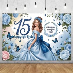 Sweet 15th Princess Birthday Party Decoration Girl Dress Backdrop Supplies Glitter Crown Floral Background Photography Props