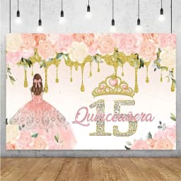 Sweet 15th Princess Birthday Party Decoration Girl Dress Backdrop Supplies Glitter Crown Floral Background Photography Props