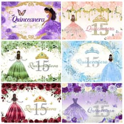 Sweet 15th Princess Birthday Party Decoration Girl Dress Backdrop Supplies Glitter Crown Floral Background Photography Props