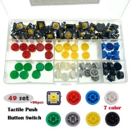 49set Tactile Push Button Switch Momentary 12*12*7.3mm Micro Switch Button With Knob Yellow Green Red Kit 98PCS