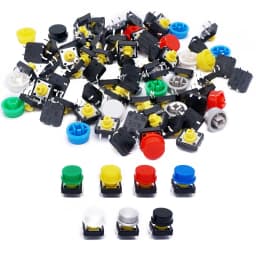 49set Tactile Push Button Switch Momentary 12*12*7.3mm Micro Switch Button With Knob Yellow Green Red Kit 98PCS