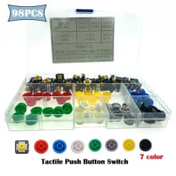 49set Tactile Push Button Switch Momentary 12*12*7.3mm Micro Switch Button With Knob Yellow Green Red Kit 98PCS