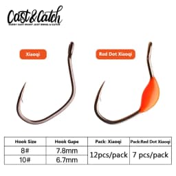 Cast&Catch Single Hook 12pcs High Carbon Steel Multiple Sizes Soft Bait Panfish Finesse Fishing Gear