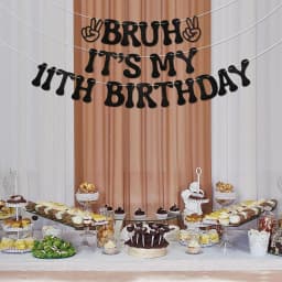 Bruh It's My 11th Birthday Banner - Boy Bday Party Decor, Teen Boy Party Sign, Funny 11th Bruh Birthday Bunting Black Glitter Pa
