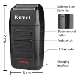 Kemei KM-1102 Rechargeable Electric Shaver For Men Cordless Floating Beard Razor Machine Twin Blade Face Care Strong Trimmer