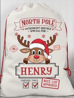Personalized Reindeer Special Delivery Christmas Santa Bag Christmas Presents Bag Christmas Gift Sack Holiday Gift Bag for Kid