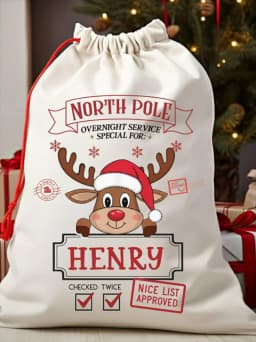 Personalized Reindeer Special Delivery Christmas Santa Bag Christmas Presents Bag Christmas Gift Sack Holiday Gift Bag for Kid