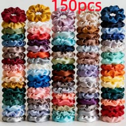 1/6/150/60/50/30/20PCS Vintage Satin Hair Scrunchies Elastic Bands Solid Color Women Girls Headwear Ponytail Ties Accessories