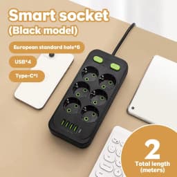 EU Plug AC Outlet Multitap Power Strip 2m Extension Cord Electrical Socket USB for Home Office Surge Protector Network Filter