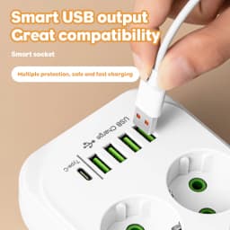 EU Plug AC Outlet Multitap Power Strip 2m Extension Cord Electrical Socket USB for Home Office Surge Protector Network Filter