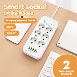 EU Plug AC Outlet Multitap Power Strip 2m Extension Cord Electrical Socket USB for Home Office Surge Protector Network Filter