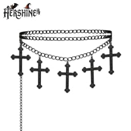HERSHINE Women's Black Fashion Cross Double Layer Waist Chain, Y2K Gothic Retro Harajuku Punk Style Cosplay,spring,summer