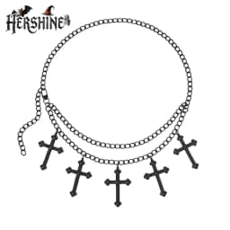 HERSHINE Women's Black Fashion Cross Double Layer Waist Chain, Y2K Gothic Retro Harajuku Punk Style Cosplay,spring,summer