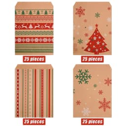 20-100Pcs Kraft Paper Gift Bags Christmas Biscuit Candy Snack Packaging Bag 2026 New Year Party Kids Favors Home Decor Supplies