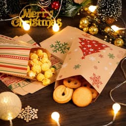 20-100Pcs Kraft Paper Gift Bags Christmas Biscuit Candy Snack Packaging Bag 2026 New Year Party Kids Favors Home Decor Supplies