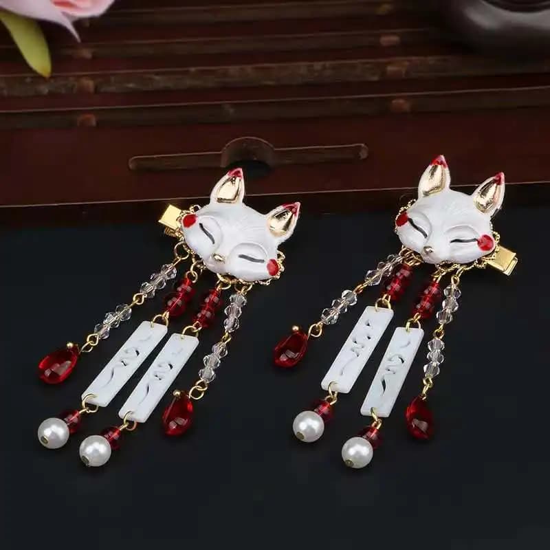 Fox hairpin Lolita rabbit tassel hair accessories  performance party festival headdress japanese hair accessories