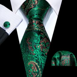 Luxury Mens Ties Set Black Green Leaves Floral Neck Tie Handkerchief Cufflinks Set Wedding Business Party