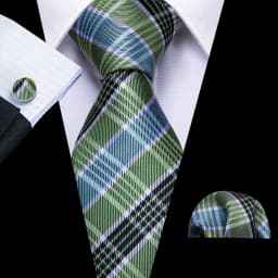 Luxury Mens Ties Set Black Green Leaves Floral Neck Tie Handkerchief Cufflinks Set Wedding Business Party