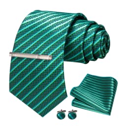 8cm Silk Mens Ties Green Black Ties Plaid Stripe Necktie Pocket Square Cufflinks Tie Clips Set Men's Wedding Business Party Tie