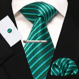 8cm Silk Mens Ties Green Black Ties Plaid Stripe Necktie Pocket Square Cufflinks Tie Clips Set Men's Wedding Business Party Tie