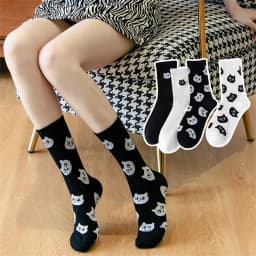 Chic New Women's Cute Cat Face Black White Socks Korean Harajuku Kawaii Kitten Hipster Casual Gift Dropship