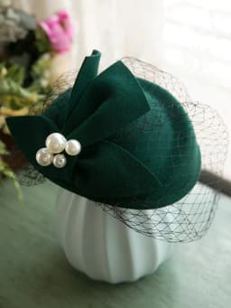 Winter Wool Bow Hat with Veil，Ladies‘ Elegant French Style Party Wedding Bridal Fascinator，Women Vintage Ascot Derby Hat
