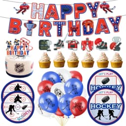Hockey Themed Birthday Party Decorations Balloons Set Happy Birthday Banner Cake Topper Sports Theme Ice Hockey Party Supplies