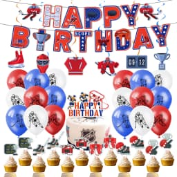 Hockey Themed Birthday Party Decorations Balloons Set Happy Birthday Banner Cake Topper Sports Theme Ice Hockey Party Supplies
