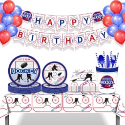 Hockey Themed Birthday Party Decorations Balloons Set Happy Birthday Banner Cake Topper Sports Theme Ice Hockey Party Supplies