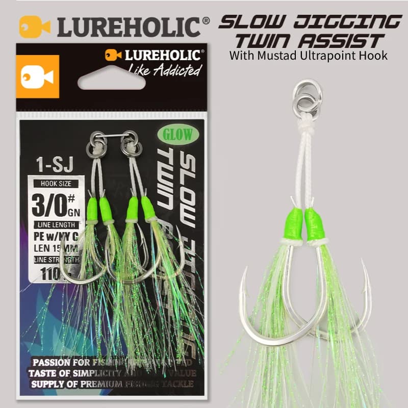 1-SJ Slow Jigging Twin Assist with Mustad Hooks Glow Jigging Hooks Sea-Bream Sea Fishing Hook