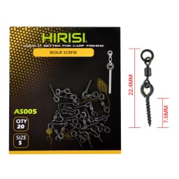 20pcs Carp Fishing Boilie Screw with Ring Swivel D-Rig Chod Rig Terminal Tackle