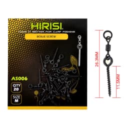 20pcs Carp Fishing Boilie Screw with Ring Swivel D-Rig Chod Rig Terminal Tackle